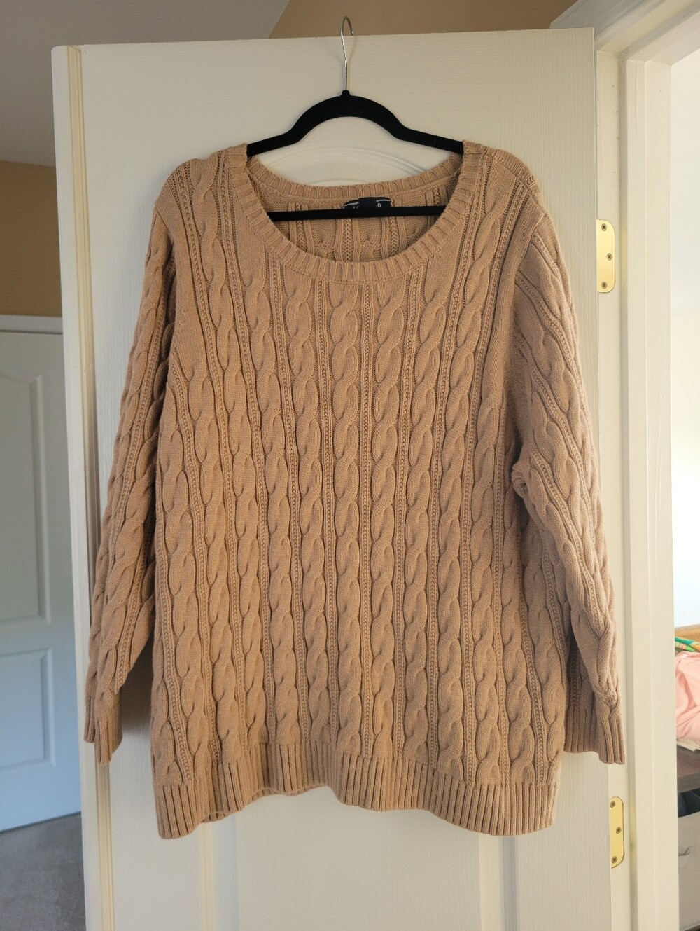 Lands End Drifter Sweater Womens 3X Beige Cable Knit Cotton Pullover Plus Fall
